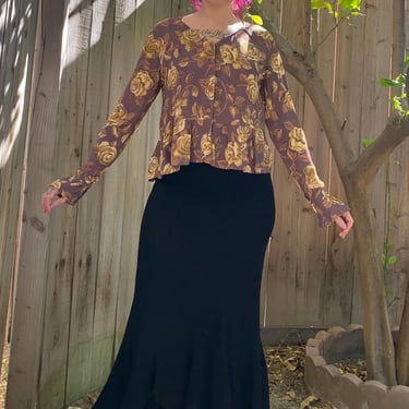 Vintage 1990’s Purple and Yellow Rose Print Blouse 