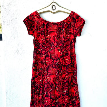 Vintage 50s Hawaiian Muumuu 1950s Hawaii Floral Dress Bell Angel Sleeve Yellow 
