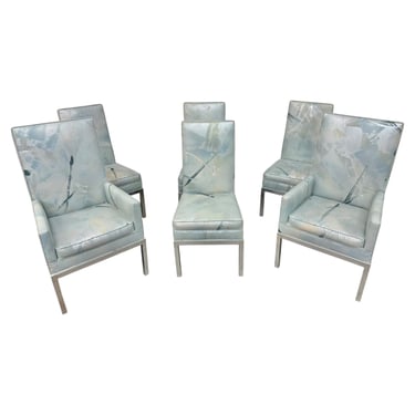 Post Modern Chrome & Abstract Upholstered High Back Dining Chairs - Set of 6 