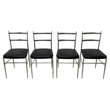 Otto Gerdau Chrome and Black Naugahyde Dining Chairs Circa 1960s - Set of Four