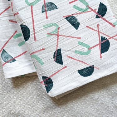Block Printed Cotton Tea Towel, Geometric Pattern Kitchen Towel, 28 x 28 inch Fabric, Table Topper, Small Tablecloth, Modern Kitchen Decor 