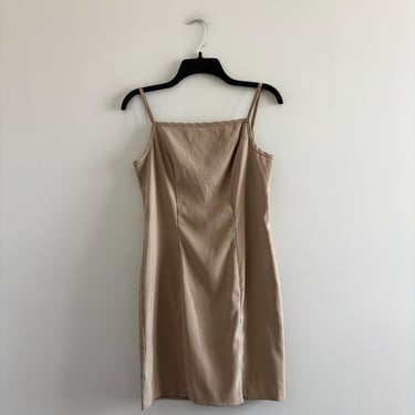 90s VTG Alyn Paige Dress Beige Tank Mini Square Neck Womens 6 Minimalist USA Y2K 