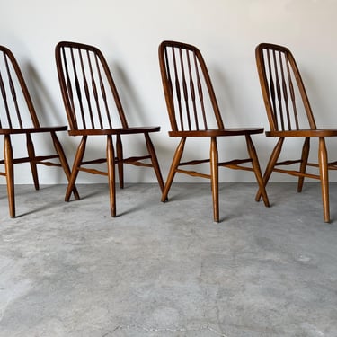 Vintage Virginia House Solid Oak Windsor-Style Dining Chairs – Set of 4 