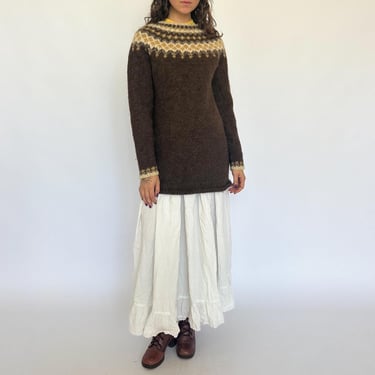 Vintage 1970s brown/cream earthy wool knitted pullover jumper / Bohemian / XS-S 