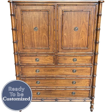 38" Unfinished 2 Door 5 Drawer Vintage Bamboo Style Hutch #08840