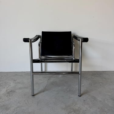 Vintage Italian Lc1 Style Leather and Chrome Lounge Chair 