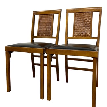 Free shipping within continental US - Mid-Century Modern Folding Chairs by Leg-O-Matic, Set of 2 with Cane Backs 