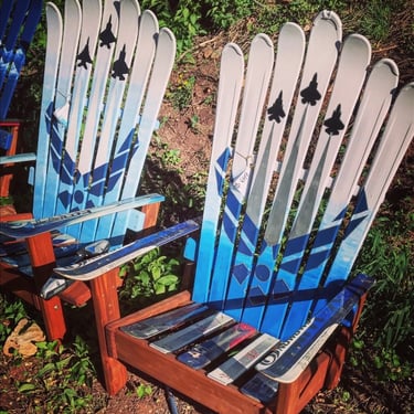Set of 2 - Air Force With Fighter Jets Adirondack Ski Chairs Hand Painted, Original, Patio Chair, Ski Chair, Hand Crafted Set 