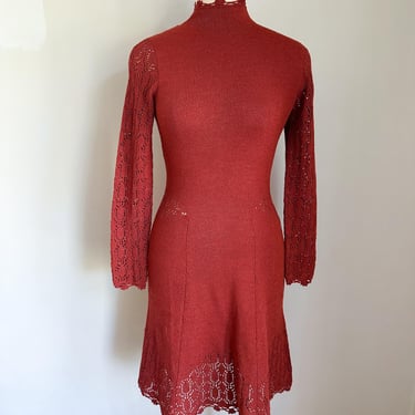 Vintage 1970s Ilka Suarez Rust Pointelle Sweater Dress / XS 