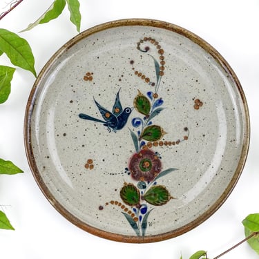 Vintage Handmade Tonala Pottery Plate | Jorge Wilmot | Bird & Floral Motif | Mexican Pottery 
