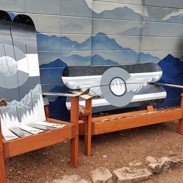 Set of 3 - Grey & Silver CO ski -  Patio Ski Chairs, Bench Colorado Flag Wood Chair, Marbled Grey Chair, Unique Gift, Colorado Chairs 