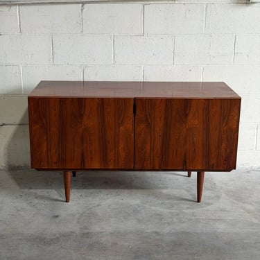 Rosewood Sideboard Credenza Low Storage Unit with Tapered Legs Denmark 1960s 