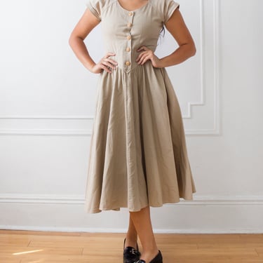 1980s khaki sundress / vintage button down midi dress 