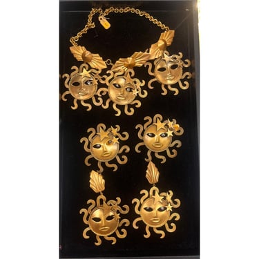 Vintage Joseff of Hollywood Sun Set Necklace Brooch Clip On Earrings Gold Tone 