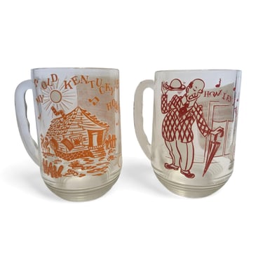 Vintage Big Top Circus Peanut Butter Glasses, Hazel Atlas Song Lyric Glass Mugs, 1950s 