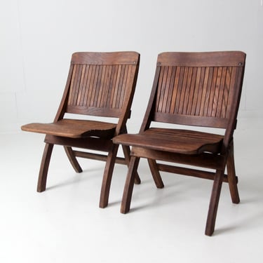 mid-century slat wood folding chairs pair 