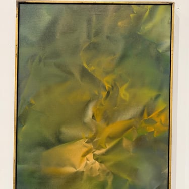 Mid Century Original Abstract Oil Painting, Trompe l'oeil Fabric in Yellow and Green, by Robert Appel 