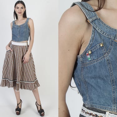 Moschino Denim Blouse, Vintage Designer Crop Top, Blue Jean Shirt 