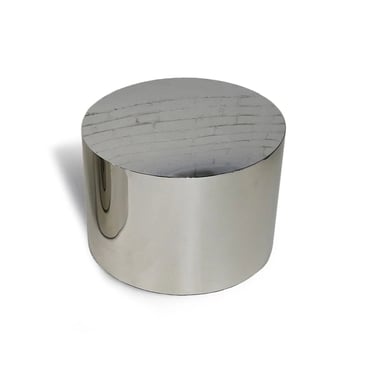 Milo Baughman Polished Stainless Steel Chrome Drum Side Table, 17