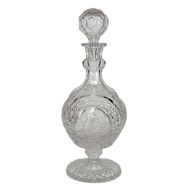 Vintage Victorian Crystal Liquor Wine Decanter w/ Etched Bird Motif