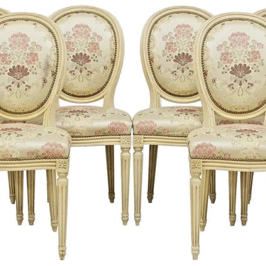 Chairs, Dining, French Louis XVI Style, Painted, Brocade Uphol., 1900s, Six (6)