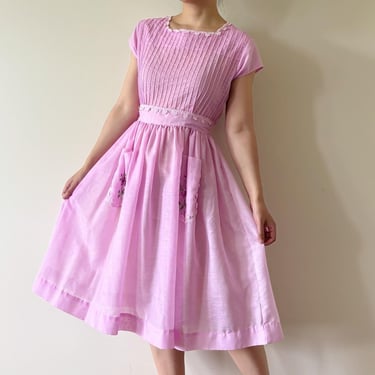 vintage dress handmade dress floral dress midi dress pink dress embroidered lace dress bouffant dress circle dress sun dress size S/M 