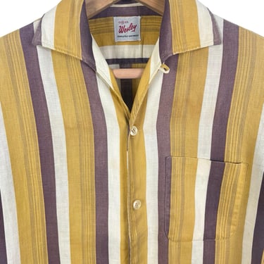 Vintage 1950s Cotton Sport Shirt ~ size M ~ Elvis / Gene Vincent ~ Italian Loop Collar 