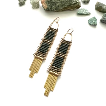 Demimonde Dark Green Jade Tapestry Earrings