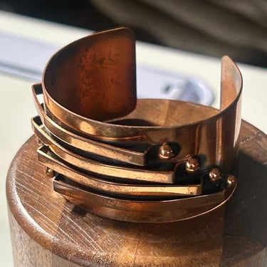 Vintage Copper Open Cuff Bracelet Modernist Brutalist Modern Design 