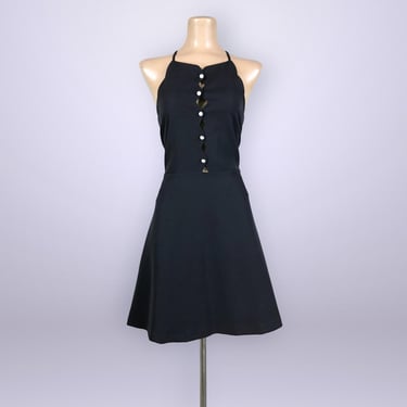 VINTAGE Y2K 00s Betsey Johnson Fit n Flare Black Peek-a-boo Dress  8 | 2000s Scalloped Racer Back Slip Dress | VFG 