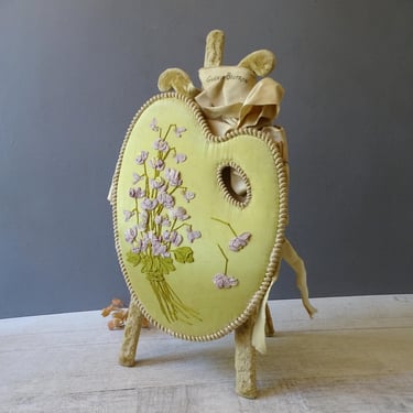 Antique Silk and Velvet Advertising Easel in the shape of Painter Palette for Chocolate Guerin -Boutron./Antique Letter holder. 