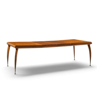 Gio Ponti Style Italian Walnut and Brass Expanding Dining Table with 2 Leaves - mcm 