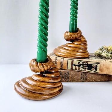 2 Vintage Cornucopia Ceramic Candle Holders/ Pair of Horn of Plenty Candlestick Holders/ 1970s Hobbyist/ Autumn Thanksgiving Decor 