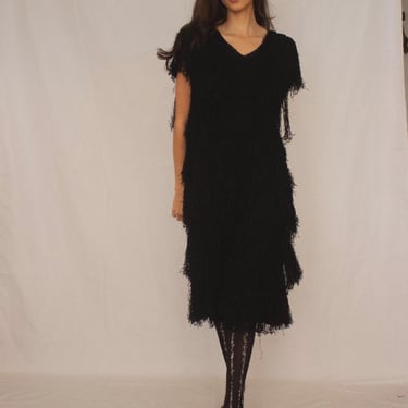 1980s French Rags Black Fringed Knit 