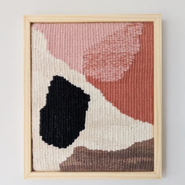 Abstract Wall Weaving / Hanging - Pink, Rust, Black, Brown - Modern Woven Tapestry in Handmade Wood Frame - Handwoven Weave - Textile Art 