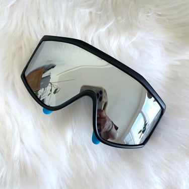 Vintage 90s Electric Blue Reflective Tint Shield Sunglasses 