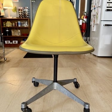 Vintage Eames Rolling Swivel Shell Chair with Vinyl Upholstery