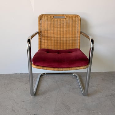 Mid Century Modern Harvey Probber Style Chrome & Cane Cantilever Arm Chairs 