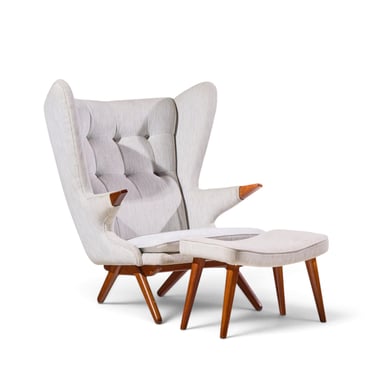 Svend Skipper Model 91 Mid Century Papa Bear Wingback Lounge Chair with Ottoman - mcm 
