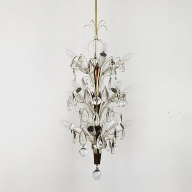 German Mid-Century Modern crystal glass chandelier by Vereinigte Werkstätten München | 1950s 