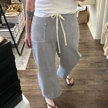 Blue and White Stripe Barrel Jeans