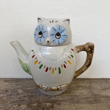 Vintage 80's Owl Teapot, Single Serving Tea Steeper, Asian Style, Made In China 