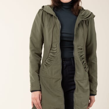Long Raincloak in Matte Army with Grey Plaid