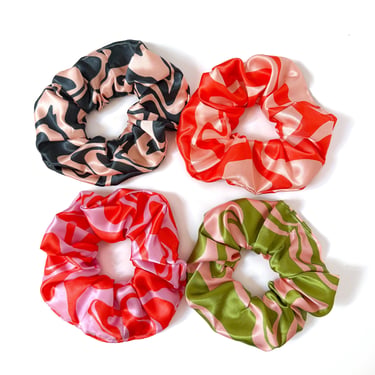 Marbling Satin Scrunchie - Wavy / Swirl / Colorful / Silk / Hair / Sleep / Accessory / Gift 