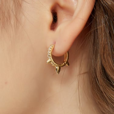 Mya pave spike huggie hoop earrings, spike earrings, pave huggie hoop earrings, pave earrings, gold huggies, spike hoops, gold huggie hoops 