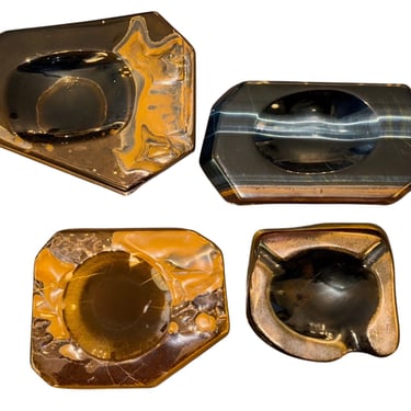 Set of Four Mid-Century Italian Carved Tiger Eye Stone Catchall Trays.