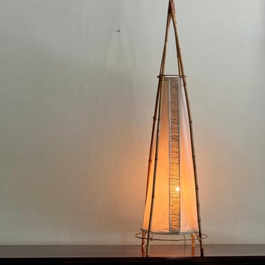 1950s Mid Century Louis Sognot Mid Century Cotton Rattan and Bamboo Lamp 
