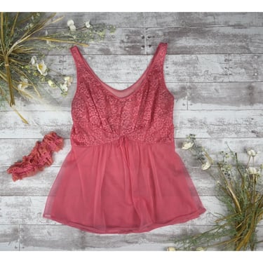 Vintage Vanity Fair 1950s Nylon Mini Night Gown Dress & Garter Lingerie boudoir Valentine's Day Date Night Secy 