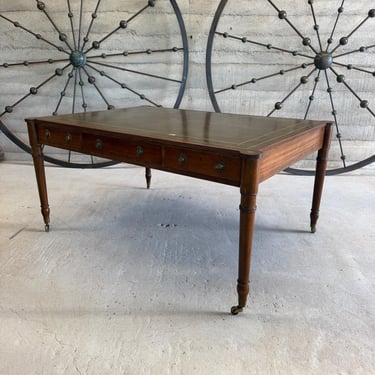 Vintage Baker Furniture Mahogany Tooled Leather Partners Desk English Regency 