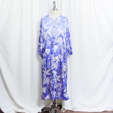 80s Purple Floral Oscar de la Renta Caftan Lounge Dress Vintage 1980s Neiman Marcus Tropical Maxi Long Dress 